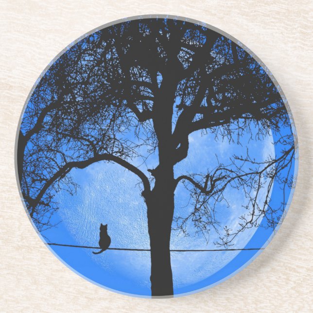 Cat on a Wire Blue Moon Coaster (Front)