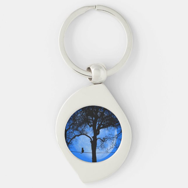 Cat on a Wire Blue Moon Keychain (Front)