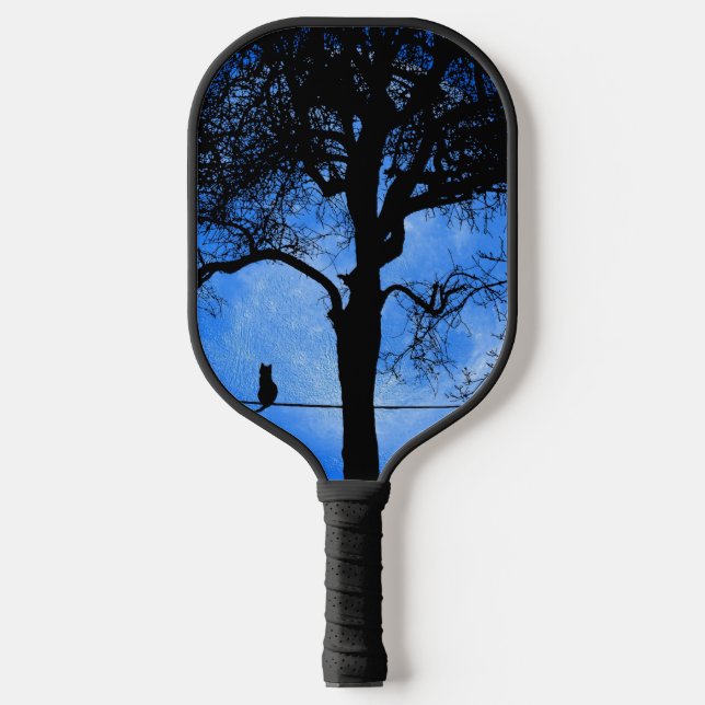 Cat on a Wire Blue Moon Pickleball Paddle (Front)