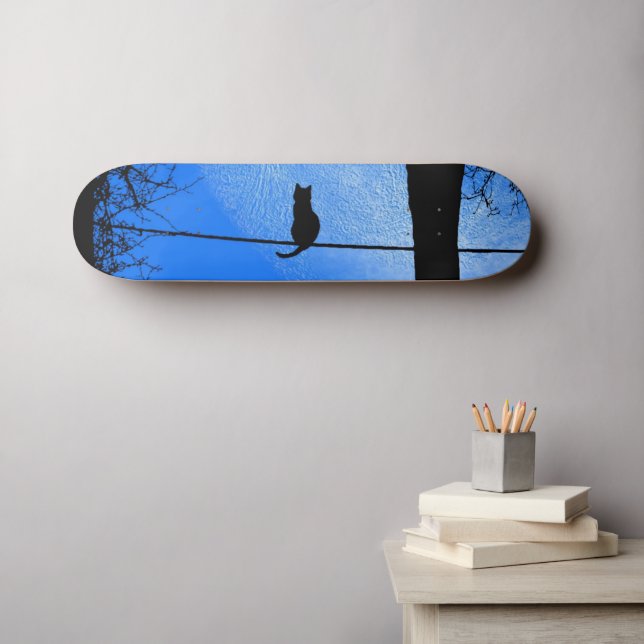 Cat on a Wire Blue Moon Skateboard (Wall Art (Horz))