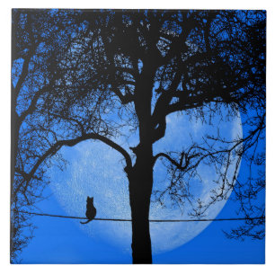 Cat on a Wire Blue Moon Tile