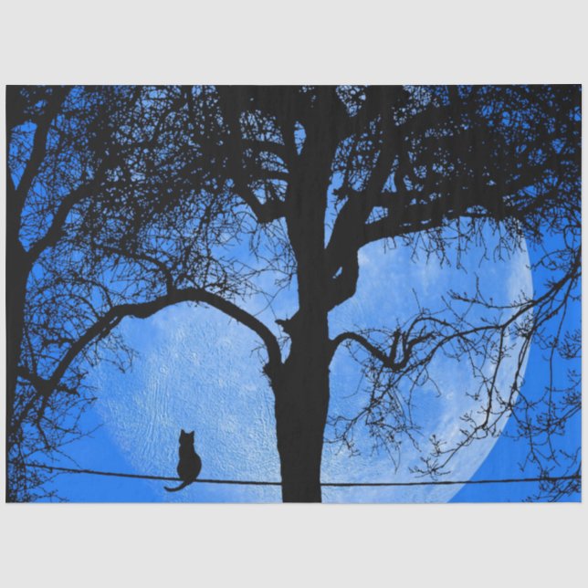 Cat on a Wire Blue Moon Tissue Paper (Front)