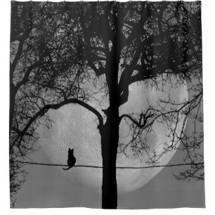 Cat on a Wire Full Moon