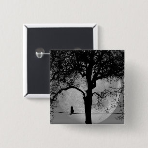 Cat on a Wire Full Moon 2 Inch Square Button
