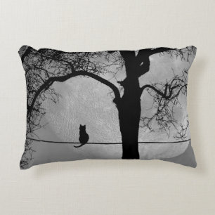Cat on a Wire Full Moon Accent Pillow
