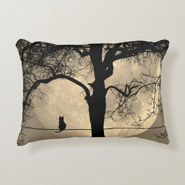 Cat on a Wire Full Moon Accent Pillow (Front)