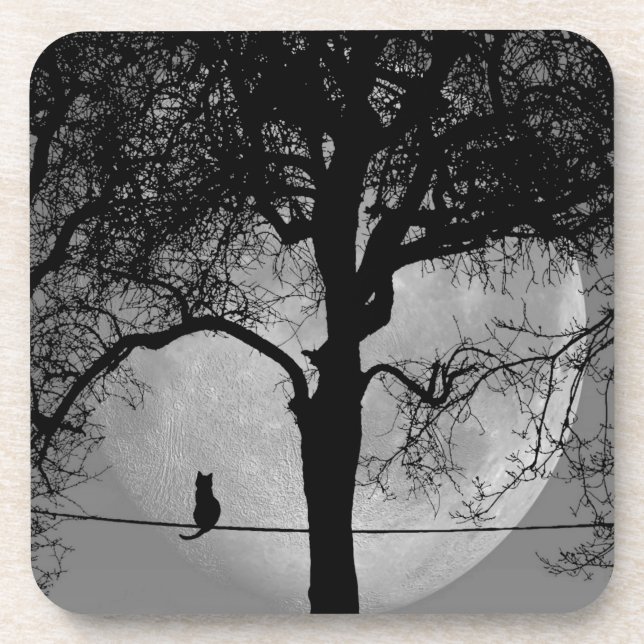 Cat on a Wire Full Moon Coaster (Front)