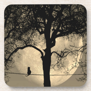 Cat on a Wire Full Moon Coaster