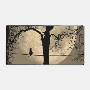 Cat on a Wire Full Moon Desk Mat
