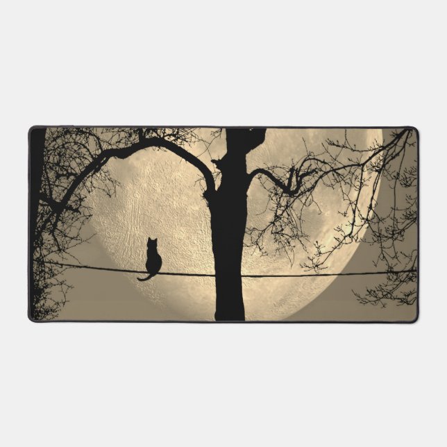 Cat on a Wire Full Moon Desk Mat (Front)