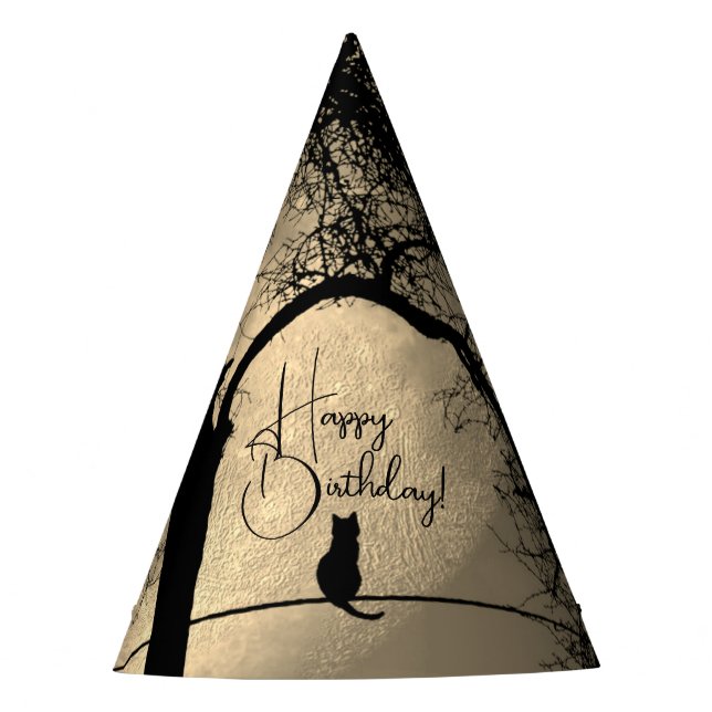 Cat on a Wire Full Moon Happy Party Hat (Front)