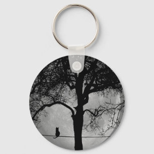 Cat on a Wire Full Moon Keychain