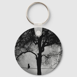Cat on a Wire Full Moon Keychain