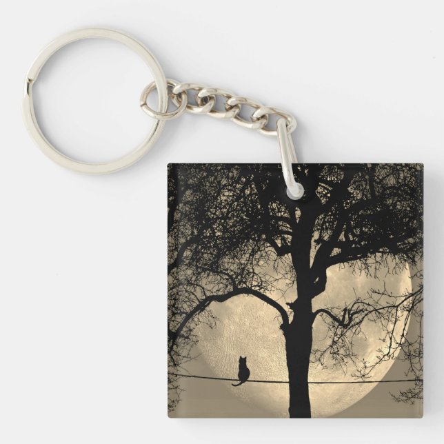 Cat on a Wire Full Moon Keychain (Front)