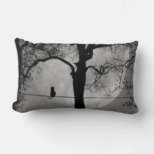 Cat on a Wire Full Moon Lumbar Pillow