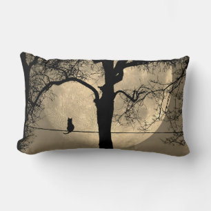 Cat on a Wire Full Moon Lumbar Pillow
