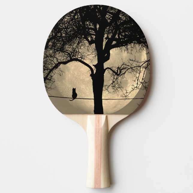 Cat on a Wire Full Moon Ping Pong Paddle (Front)