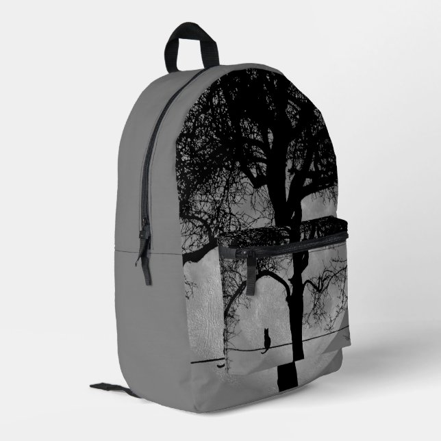 Cat on a Wire Full Moon Printed Backpack (Back Corner Left)