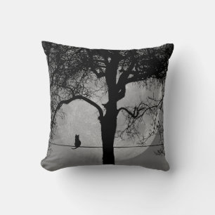 Cat on a Wire Full Moon Solid Brown Back Throw Pillow