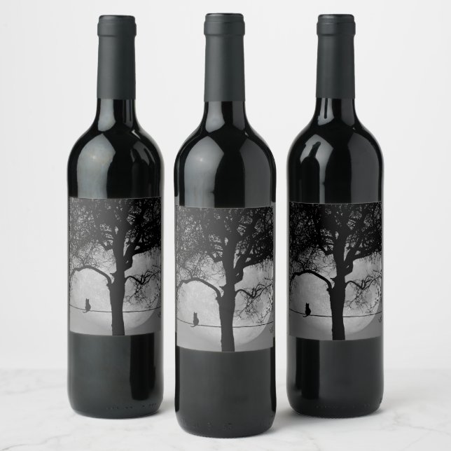 Cat on a Wire Full Moon Wine Label (Bottles)