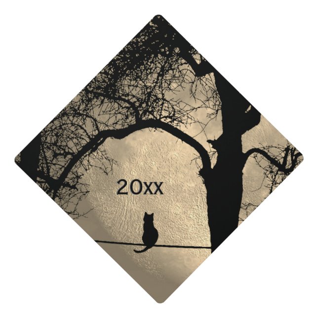 Cat on a Wire Full Moon Year Graduation Cap Topper (Front)