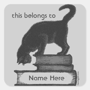 Cat on Books Label