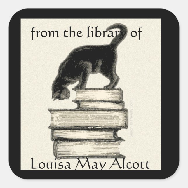 Cat on Books Square Bookplate Square Sticker (Front)