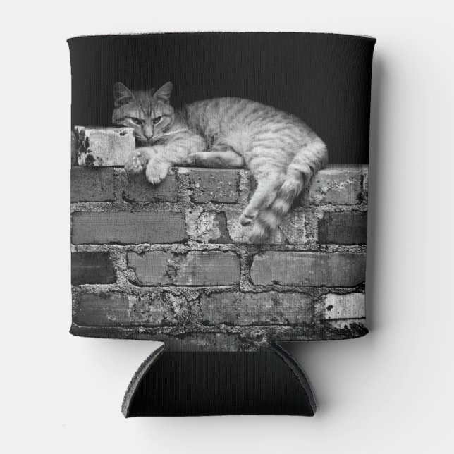 Cat on Brick Wall Can Cooler (Front)