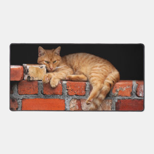Cat on Brick Wall Desk Mat