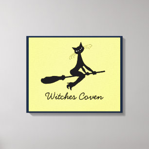 Cat On Broomstick Canvas Print