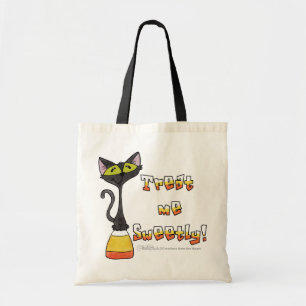Cat on Candy Corn-Treat Me Sweetly Tote Bag