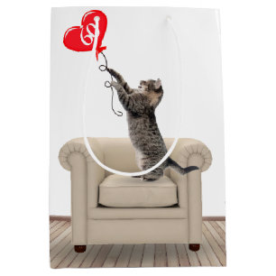 Cat On Chair with 60th Birthday Balloon Medium Gift Bag