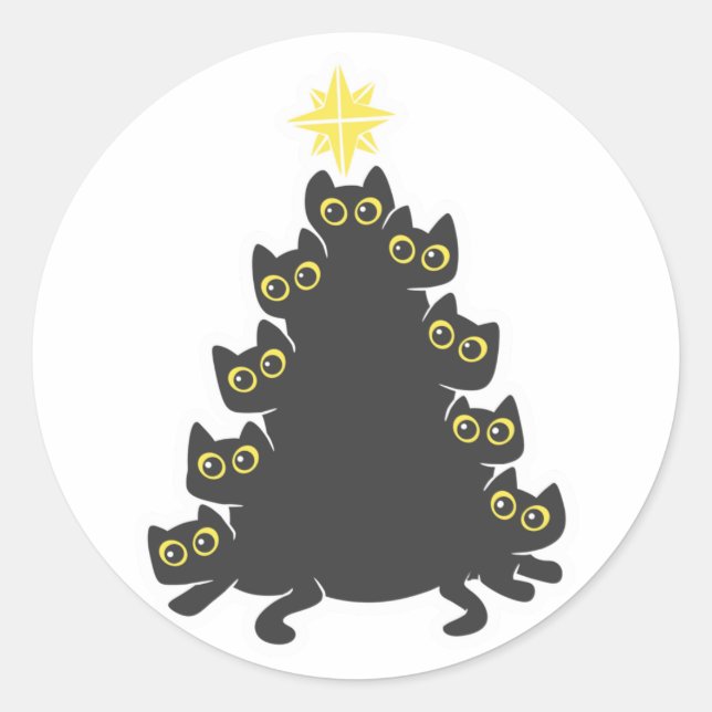 Cat on Christmas tree - Choose background colour Classic Round Sticker (Front)