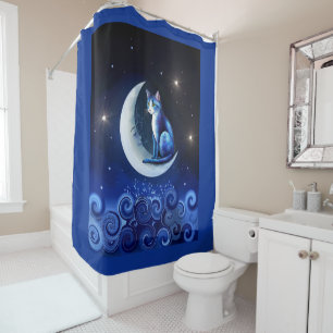 Cat on Crescent Moon blue Cat 773