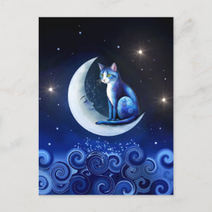 Cat on Crescent Moon blue Cat 773 Postcard