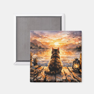 Cat on Dock at Sunset Magnet