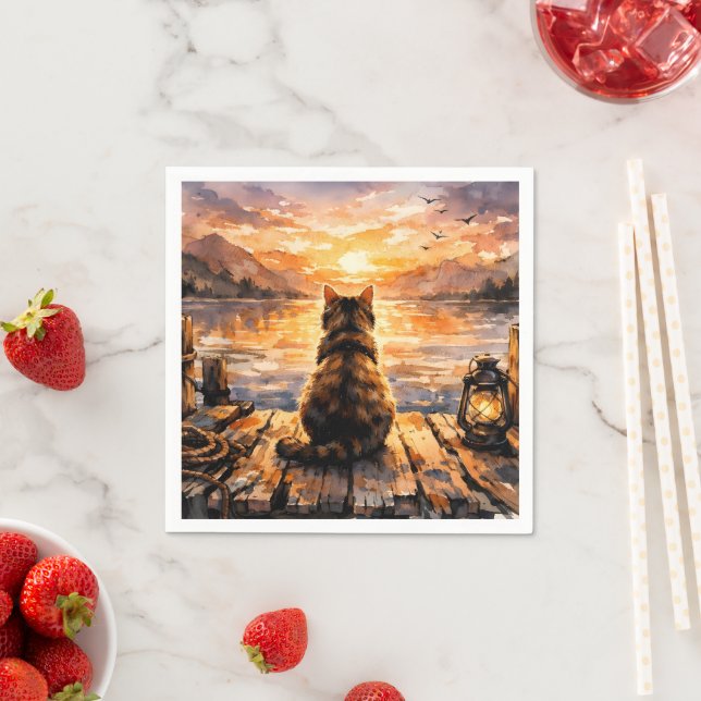 Cat on Dock at Sunset Napkin (Insitu)