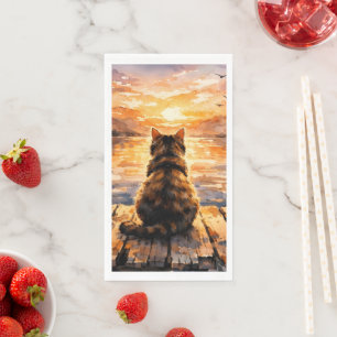 Cat on Dock at Sunset Napkin