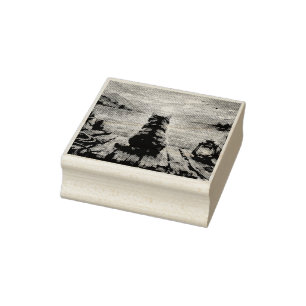 Cat on Dock at Sunset Rubber Stamp