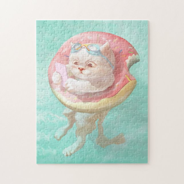 Cat on Donut Pool Float Jigsaw Puzzle (Vertical)