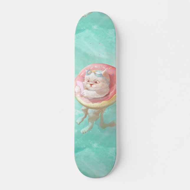 Cat on Doughnut Pool Float Skateboard (Front)
