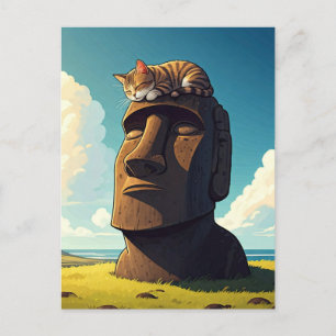 Cat on Easter Island Moai  Postcard