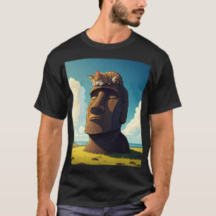 Cat on Easter Island Moai T-Shirt