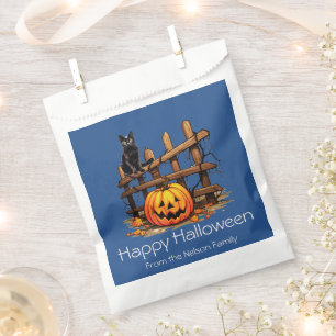 Cat on Fence Jack-O' Lantern Happy Halloween Favour Bag