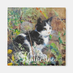 Cat on Flowerbed Magnet