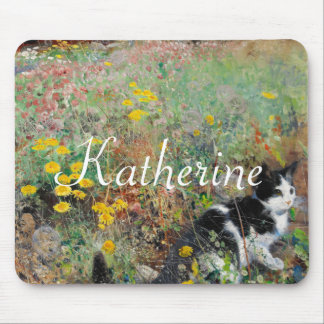 Cat on Flowerbed Mouse Pad