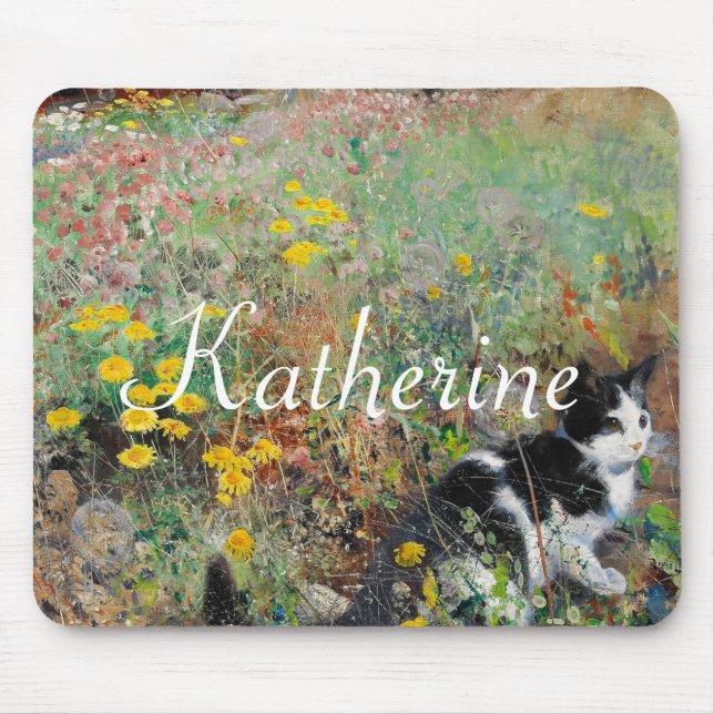 Cat on Flowerbed Mouse Pad (Front)