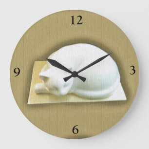 Cat on Gold Box II Large Clock