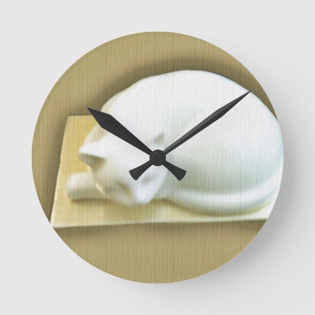 Cat on Gold Box II Round Clock (Front)