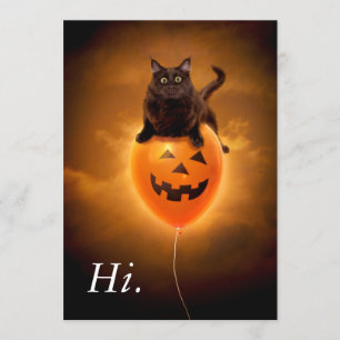 Cat on Halloween Balloon Invitation